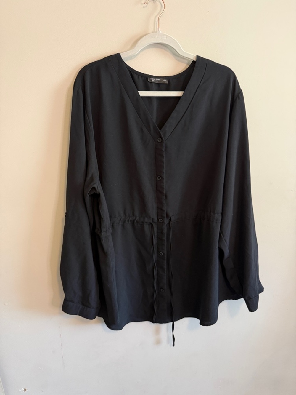 SHEIN, Black V-Neck Button Front Women’s Top - Size 4XL